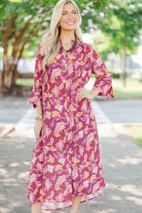 Golden Ember Burgundy Chintz Midi Dress