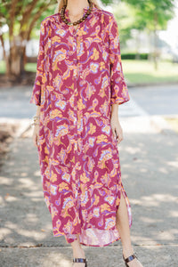 Golden Ember Burgundy Chintz Midi Dress