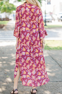 Golden Ember Burgundy Chintz Midi Dress