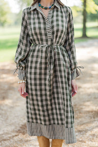 Found Your Way Olive Gingham Midi Dress