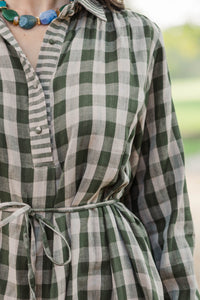 Found Your Way Olive Gingham Midi Dress