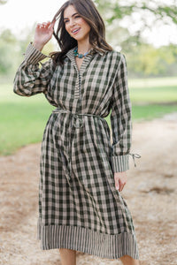 Found Your Way Olive Gingham Midi Dress