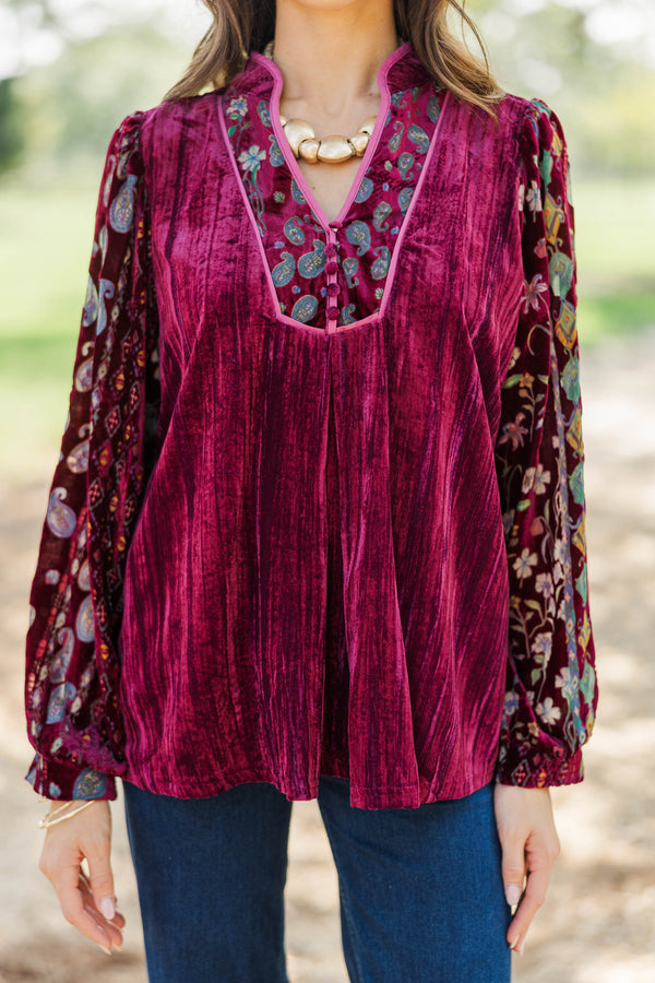 Flourish With Grace Burgundy Floral Blouse