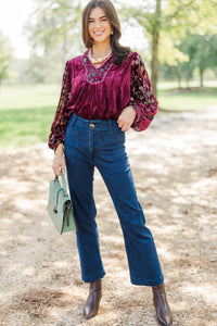 Flourish With Grace Burgundy Floral Blouse