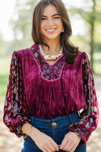 Flourish With Grace Burgundy Floral Blouse