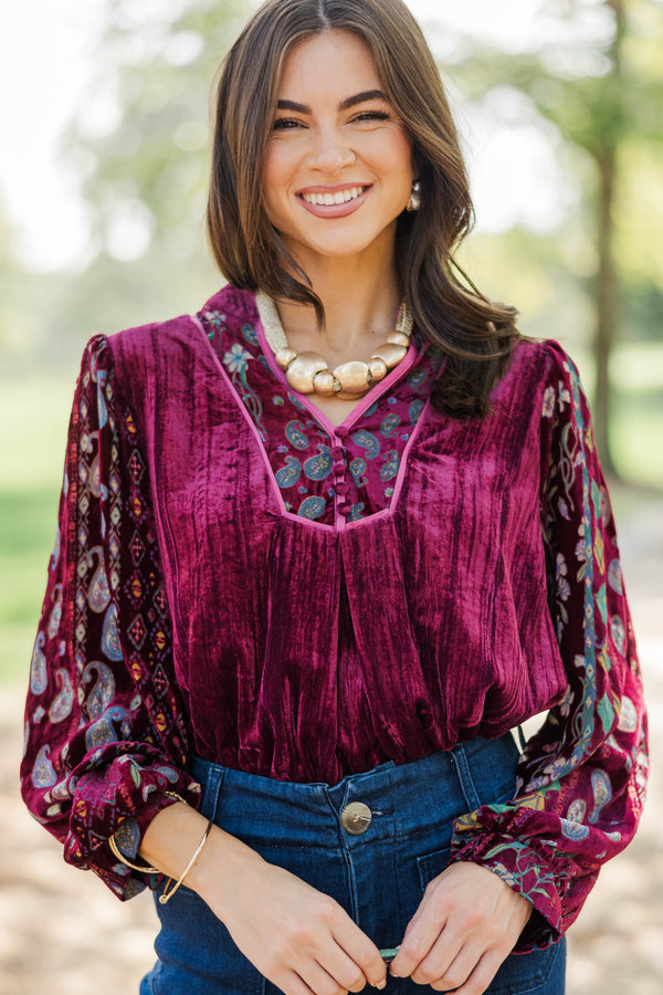 Flourish With Grace Burgundy Floral Blouse