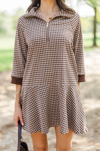 Comfort Zone Brown Gingham Dress