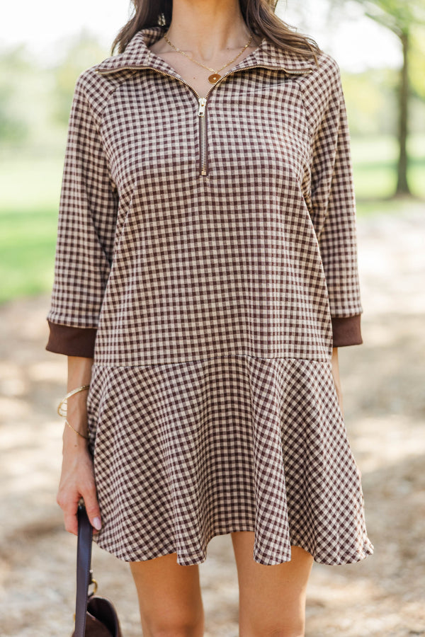 Comfort Zone Brown Gingham Dress
