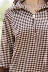 Comfort Zone Brown Gingham Dress
