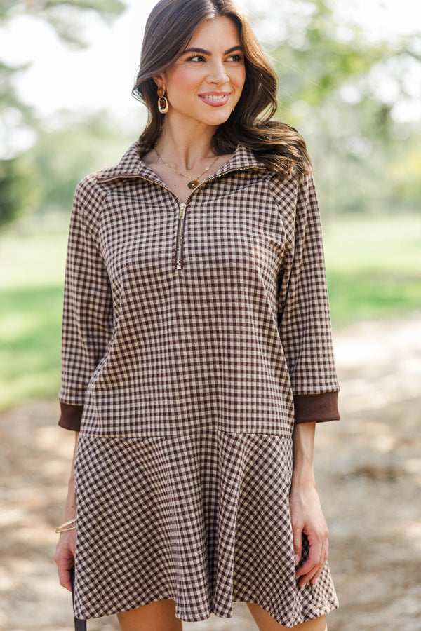 Comfort Zone Brown Gingham Dress
