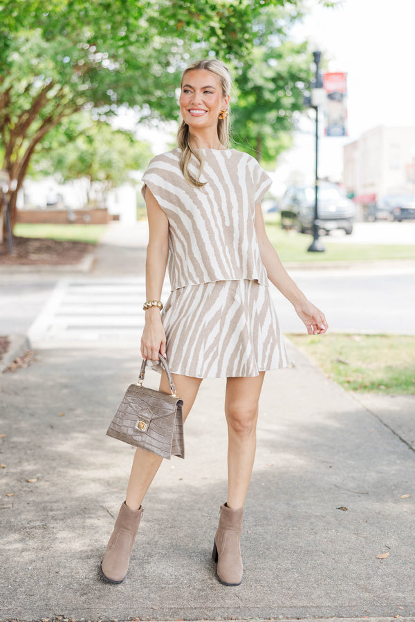 Keep Going Cream Tiger Stripe Skirt