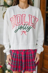 Holly Holiday White Polka Dot Graphic Sweatshirt