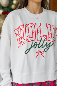 Holly Holiday White Polka Dot Graphic Sweatshirt
