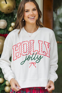 Holly Holiday White Polka Dot Graphic Sweatshirt