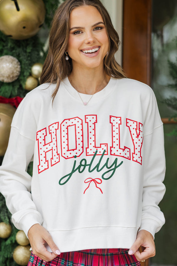 Holly Holiday White Polka Dot Graphic Sweatshirt