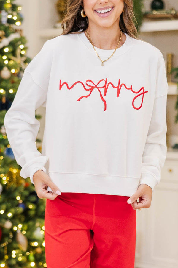Merry Memories White Embroidered Sweatshirt