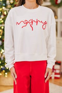 Merry Memories White Embroidered Sweatshirt