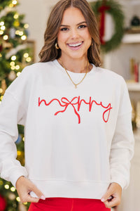 Merry Memories White Embroidered Sweatshirt