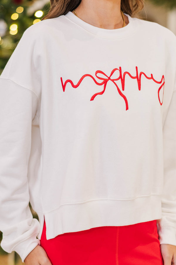 Merry Memories White Embroidered Sweatshirt