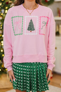 December Charm Pink Stamp Graphic Sweatshirt