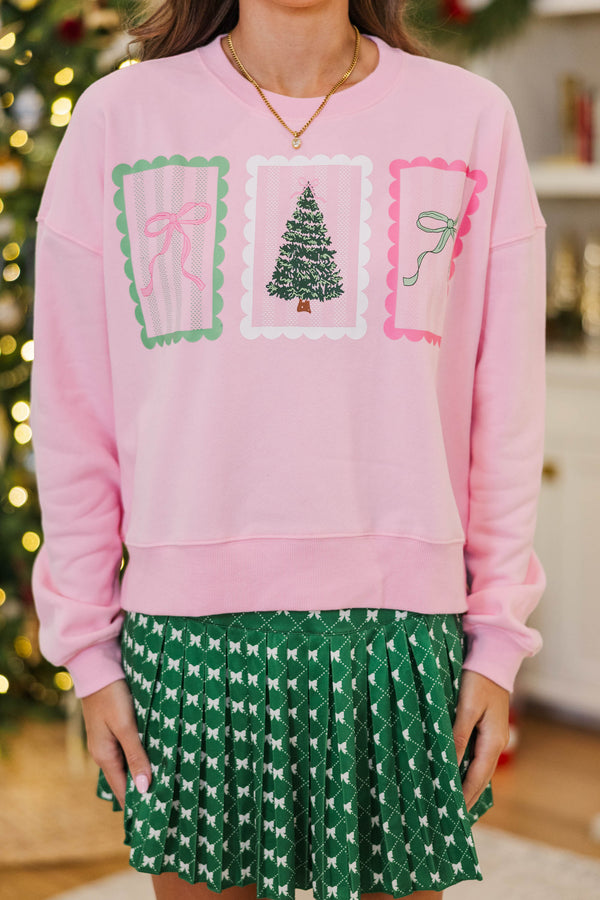 December Charm Pink Stamp Graphic Sweatshirt