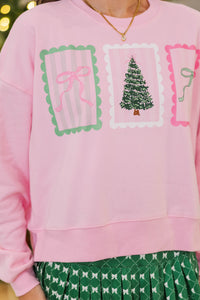 December Charm Pink Stamp Graphic Sweatshirt