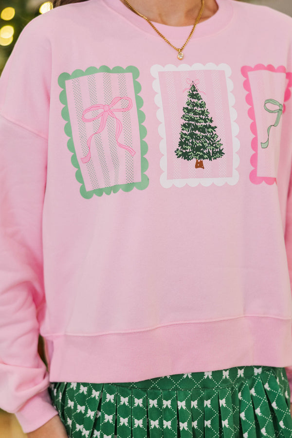 December Charm Pink Stamp Graphic Sweatshirt