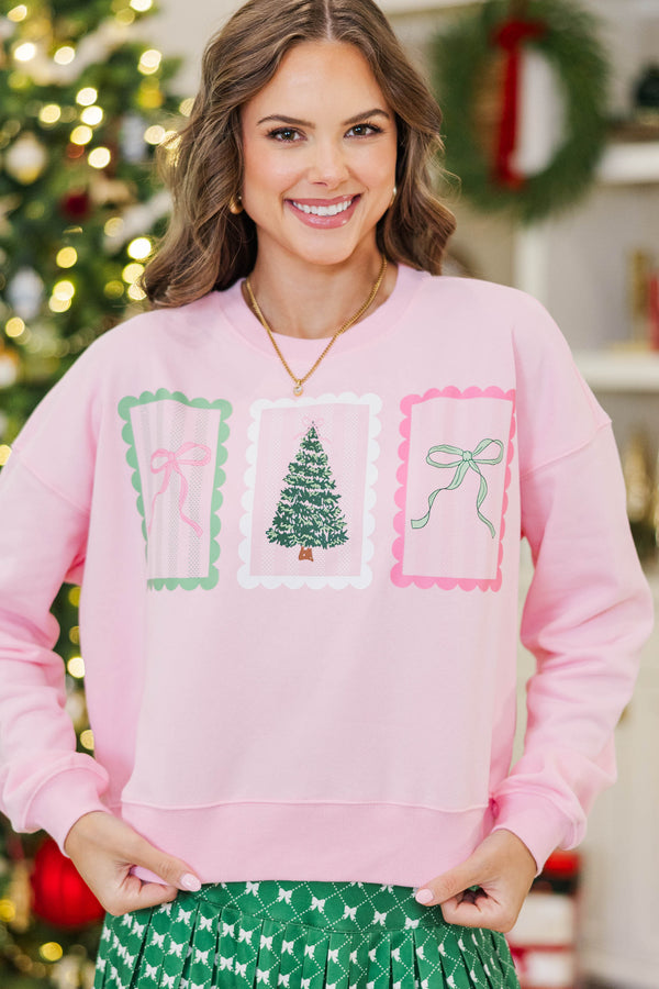December Charm Pink Stamp Graphic Sweatshirt