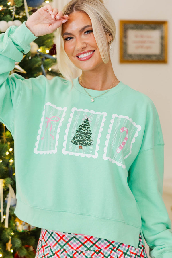 December Charm Mint Stamp Graphic Sweatshirt