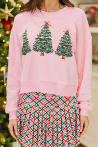 Christmas Tree Traditions Pink Graphic Sweatshirt