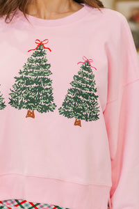 Christmas Tree Traditions Pink Graphic Sweatshirt