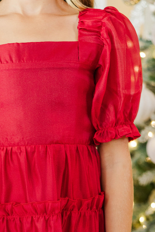 Girls: Well Dressed Red Ruffle Tiered Dress