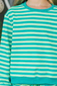 Girls: Sunday Reset Green Striped Sweatshirt