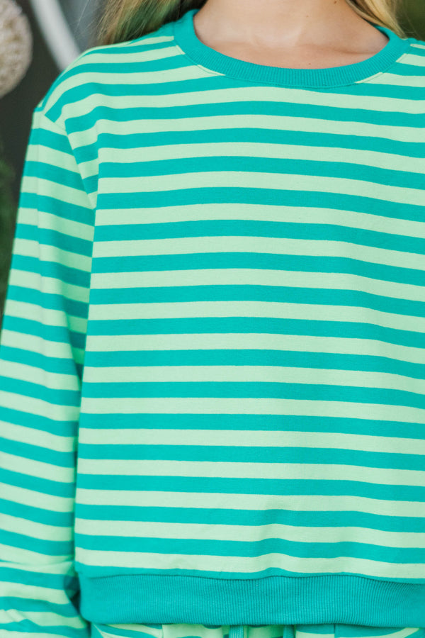 Girls: Sunday Reset Green Striped Sweatshirt