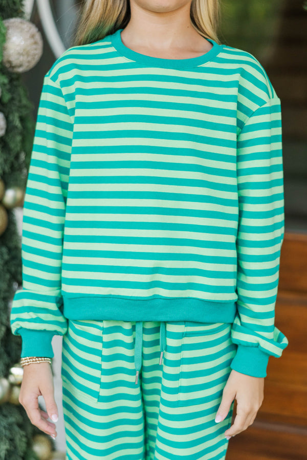 Girls: Sunday Reset Green Striped Sweatshirt