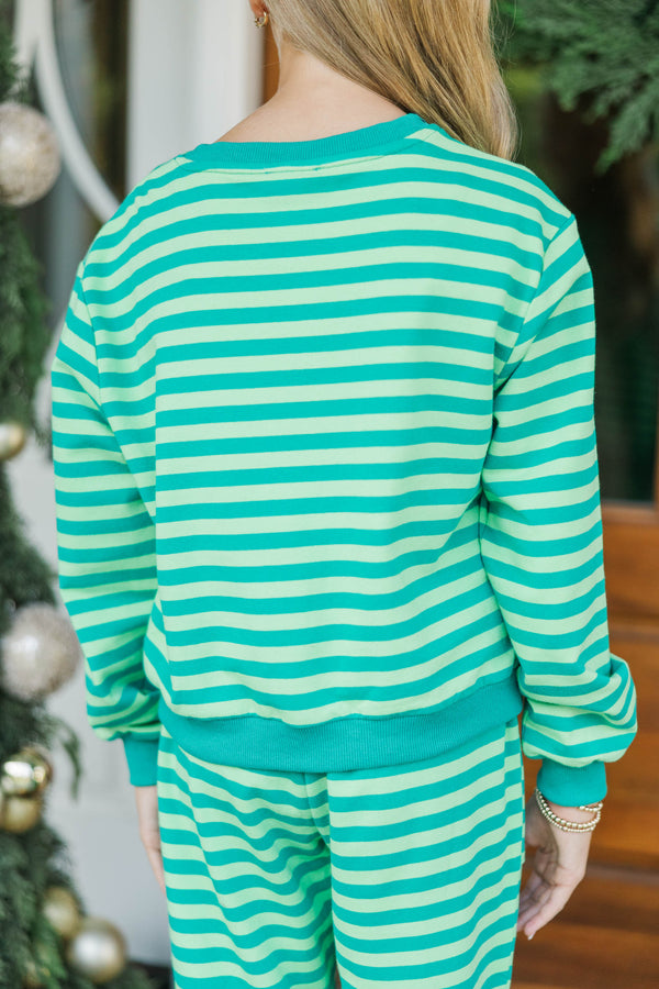 Girls: Sunday Reset Green Striped Sweatshirt