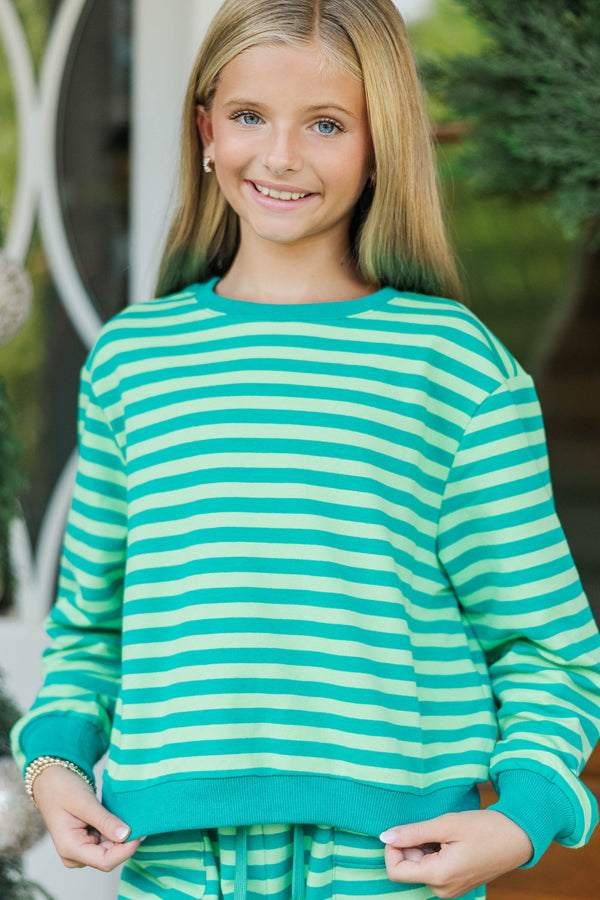Girls: Sunday Reset Green Striped Sweatshirt