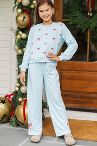 Girls: Weekend Ritual Light Blue Bow Embroidered Sweatpants