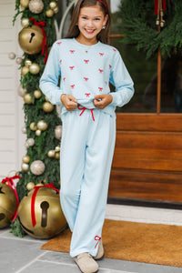 Girls: Weekend Ritual Light Blue Bow Embroidered Sweatshirt