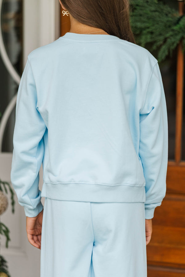 Girls: Weekend Ritual Light Blue Bow Embroidered Sweatshirt