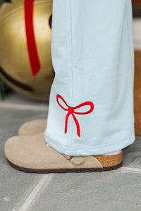 Girls: Weekend Ritual Light Blue Bow Embroidered Sweatpants