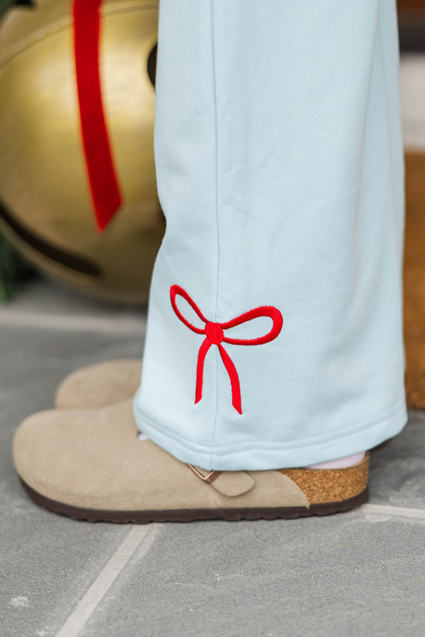 Girls: Weekend Ritual Light Blue Bow Embroidered Sweatpants