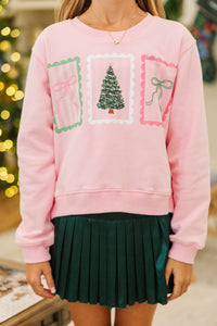 Girls: December Charm Pink Stamp Graphic Sweatshirt