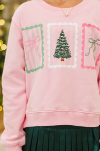 Girls: December Charm Pink Stamp Graphic Sweatshirt