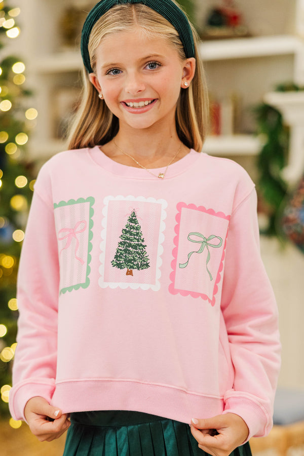 Girls: December Charm Pink Stamp Graphic Sweatshirt