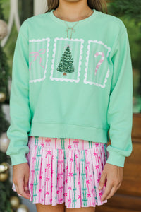 Girls: December Charm Mint Stamp Graphic Sweatshirt