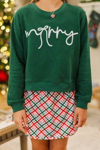 Girls: Merry Memories Emerald Embroidered Sweatshirt