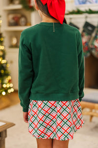 Girls: Merry Memories Emerald Embroidered Sweatshirt