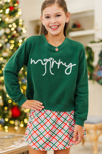 Girls: Merry Memories Emerald Embroidered Sweatshirt
