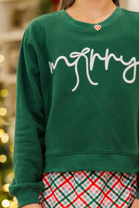Girls: Merry Memories Emerald Embroidered Sweatshirt